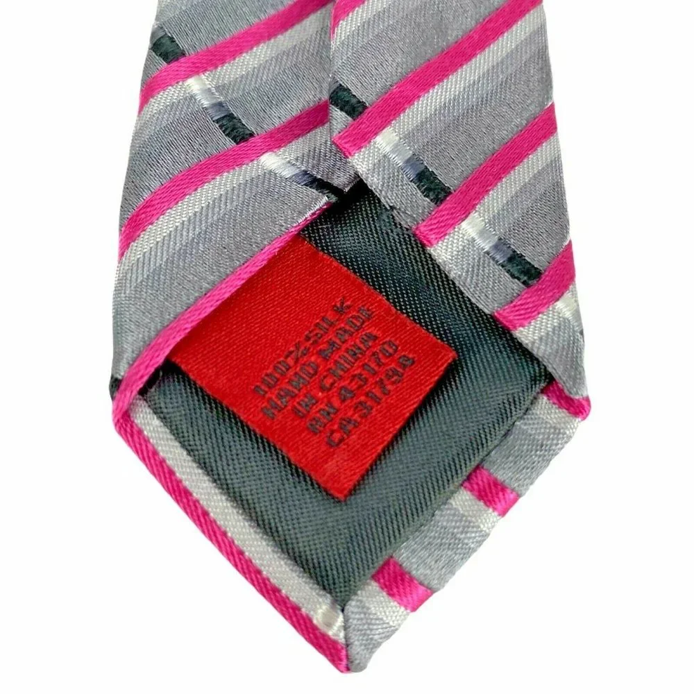 Alfani Pink Gray Black‎ Diagonal Striped Silk Tie